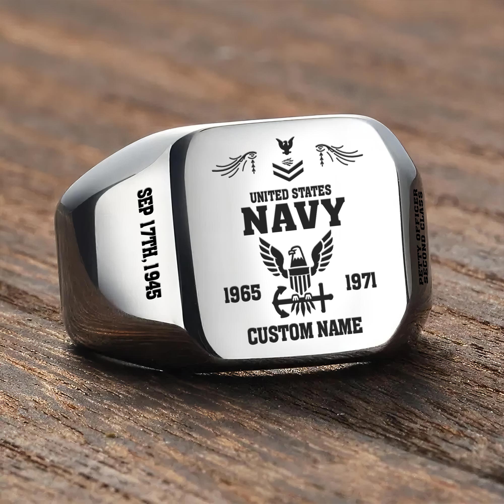 US Navy, E 8 Gold - Engraved Men's Ring - Image 3