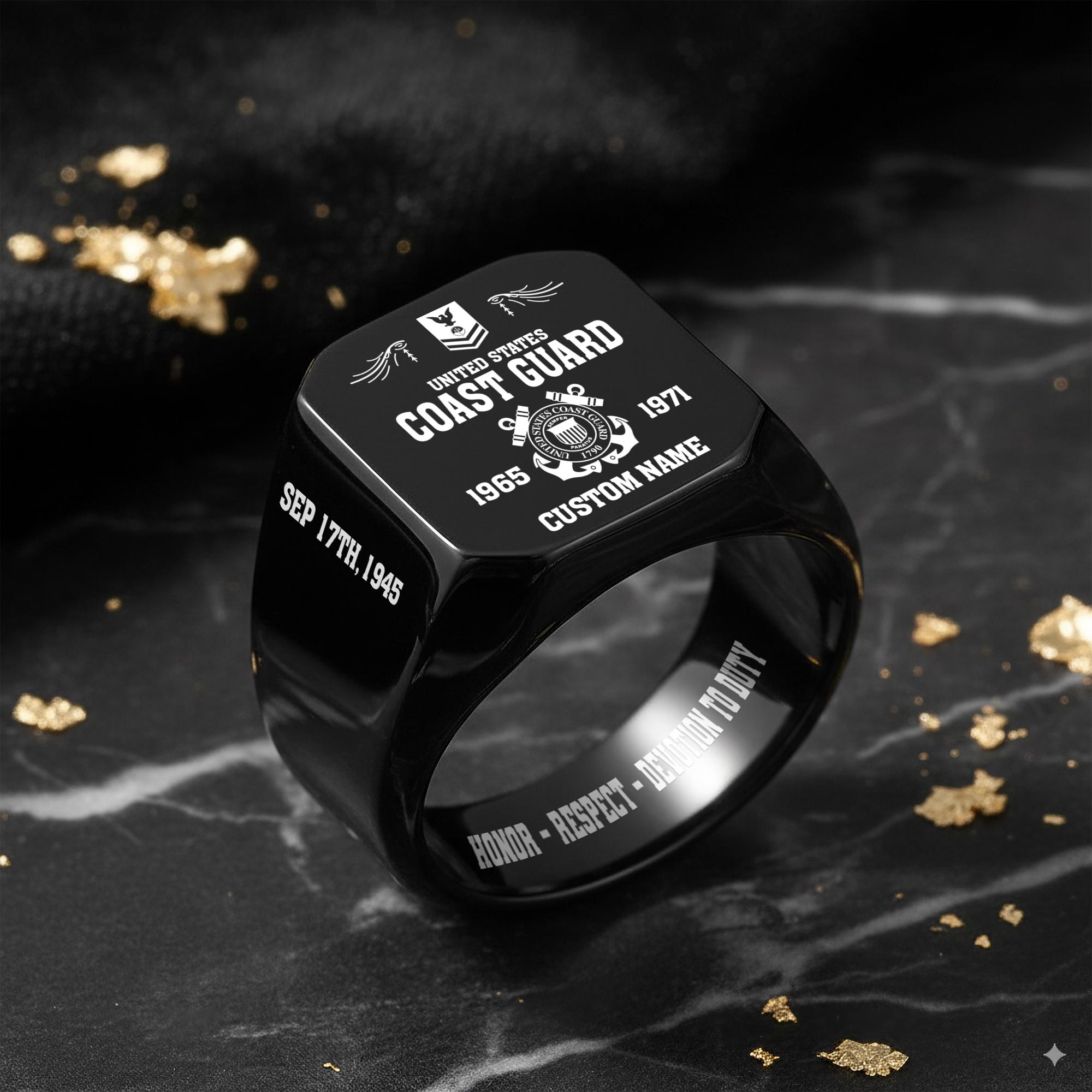 US Coast Guard, E 7 Gold - Engraved Men's Ring - Image 8