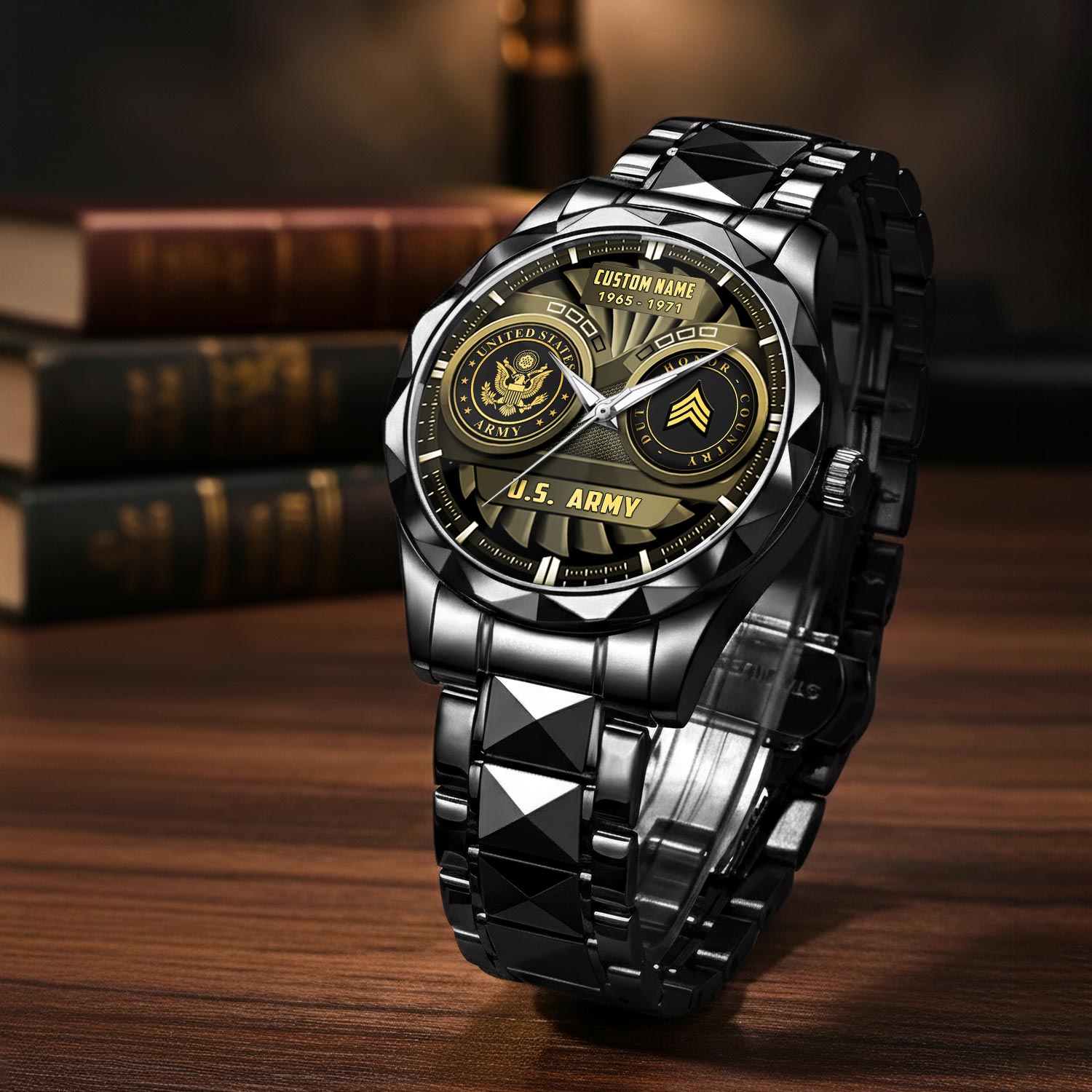 US Army, E 7 Army Master Specialist - Diamond-Cut Bezel Watch - Image 3