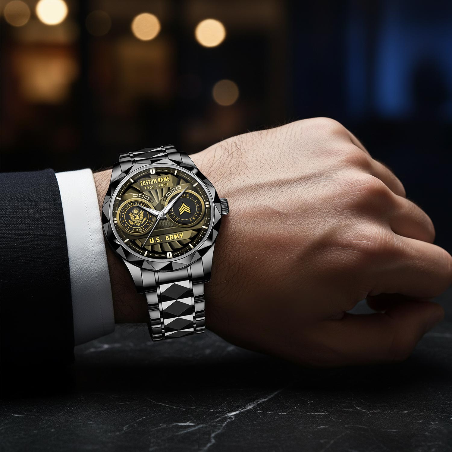 US Army, E 7 Army Master Specialist - Diamond-Cut Bezel Watch - Image 8