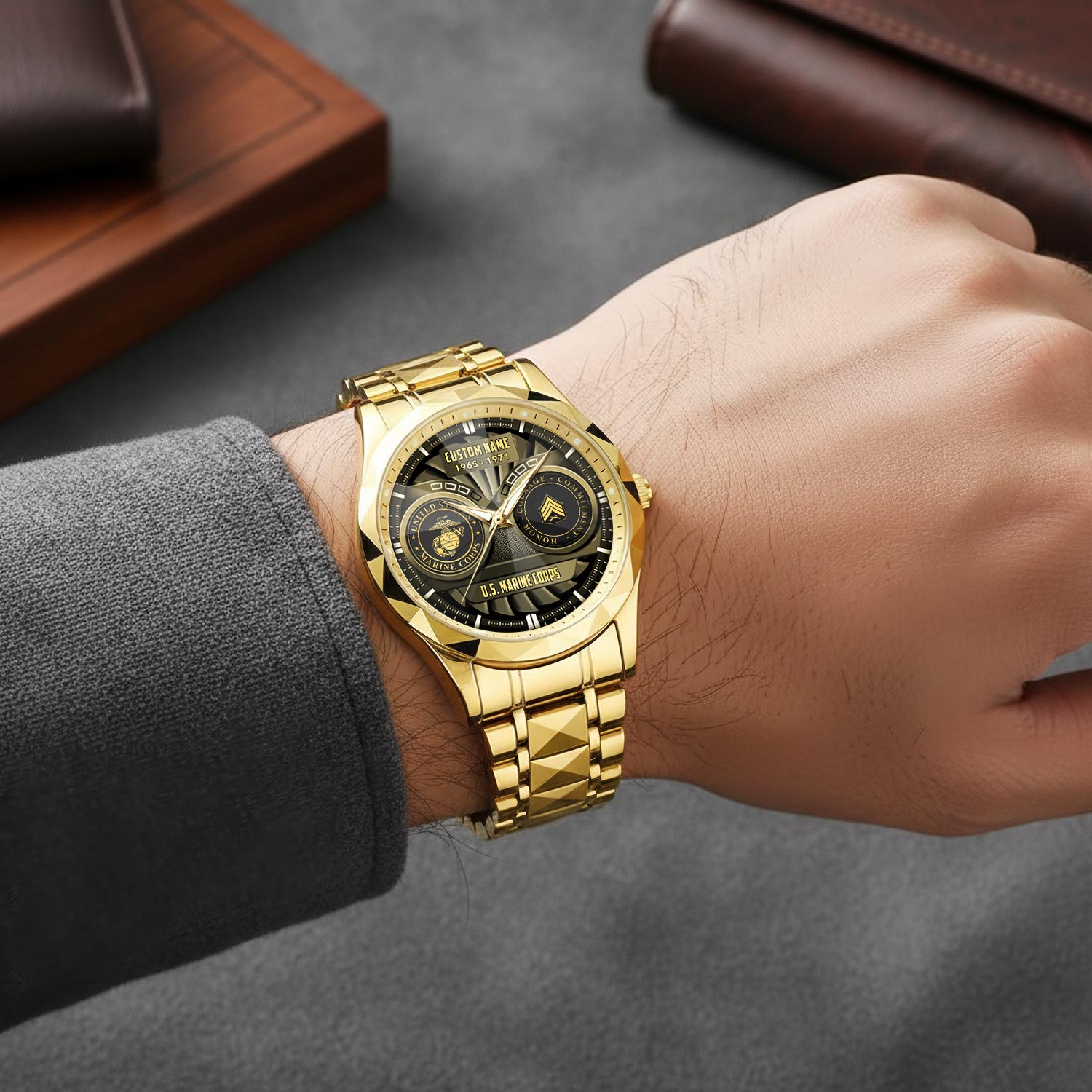 US Marine Corps, Freedom Over Fear - Diamond-Cut Bezel Watch - Image 5