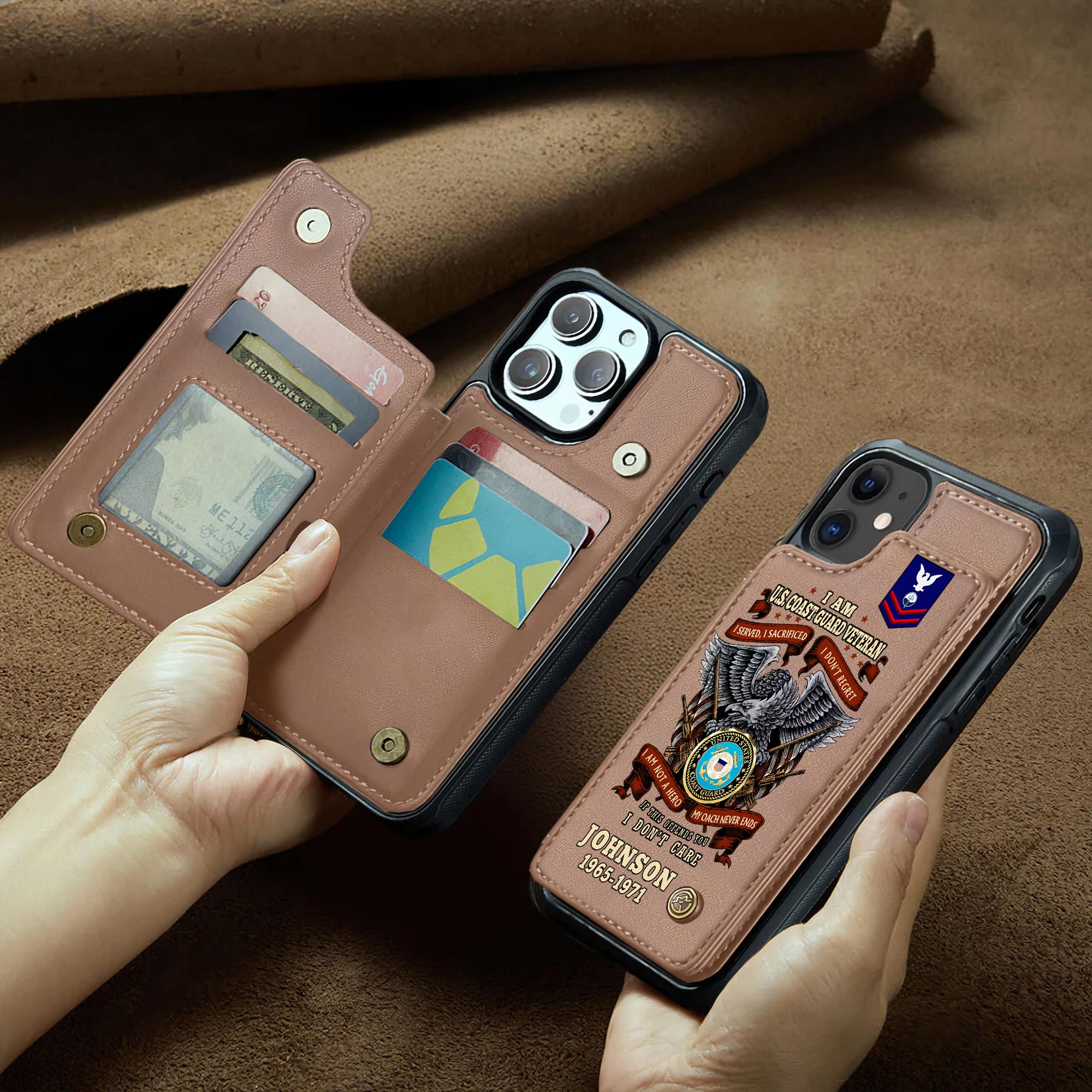 US Coast Guard, E 3 Blue - Leather Flip Phone Case - Image 2