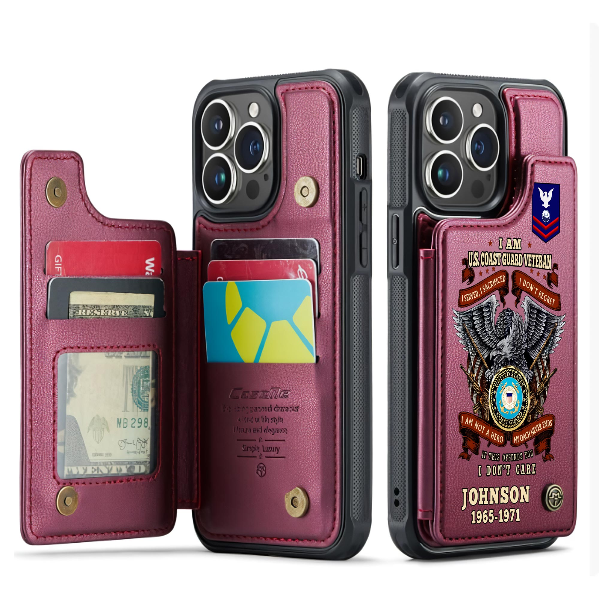 US Coast Guard, E 3 Blue - Leather Flip Phone Case - Image 4