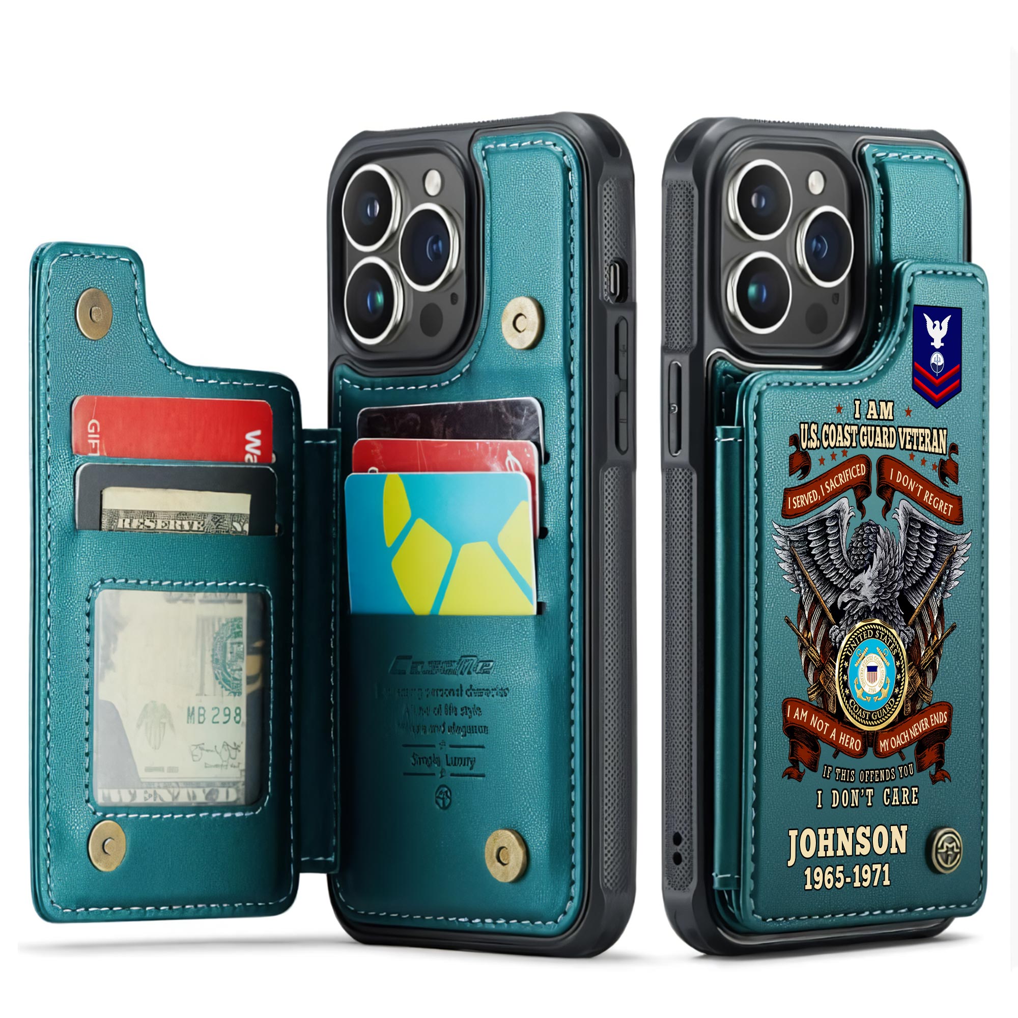 US Coast Guard, E 3 Blue - Leather Flip Phone Case - Image 5