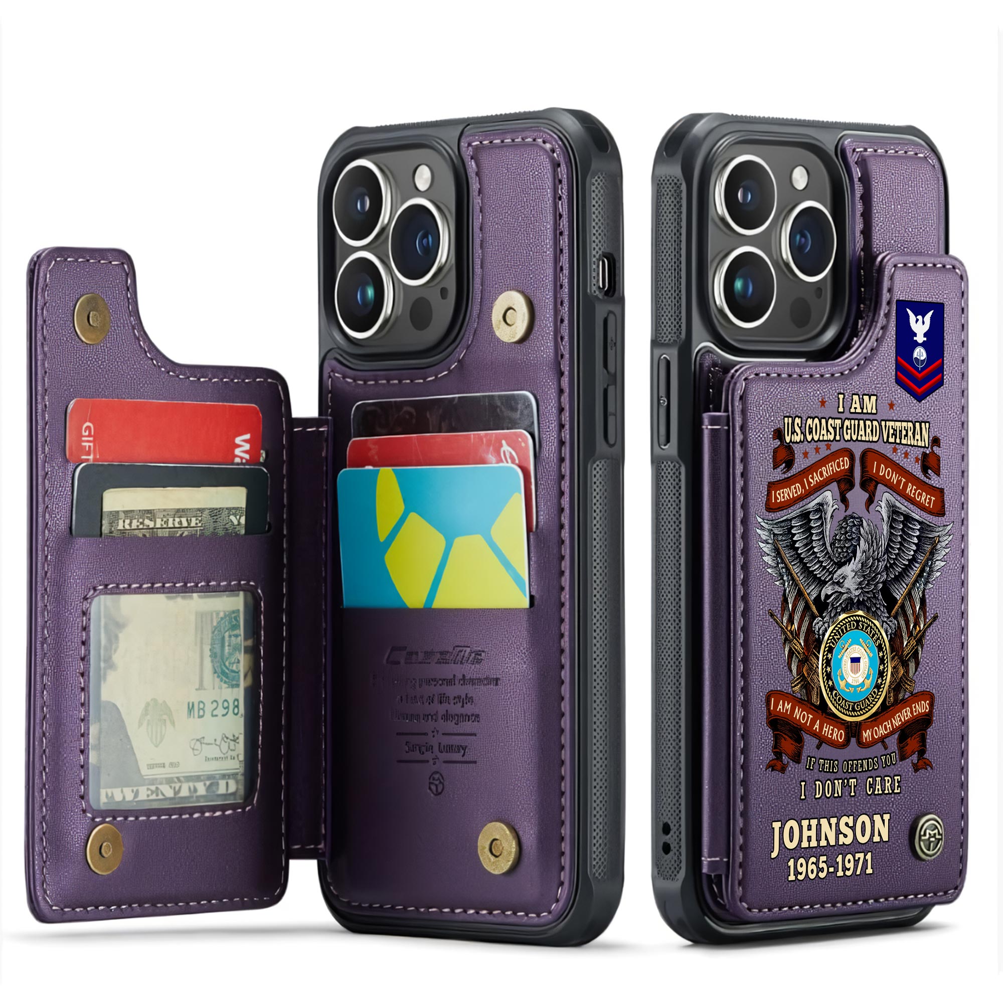 US Coast Guard, E 3 Blue - Leather Flip Phone Case - Image 6