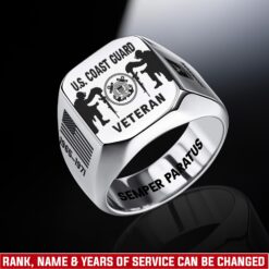 US Coast Guard, E 3 Red - Engraved Men's Ring