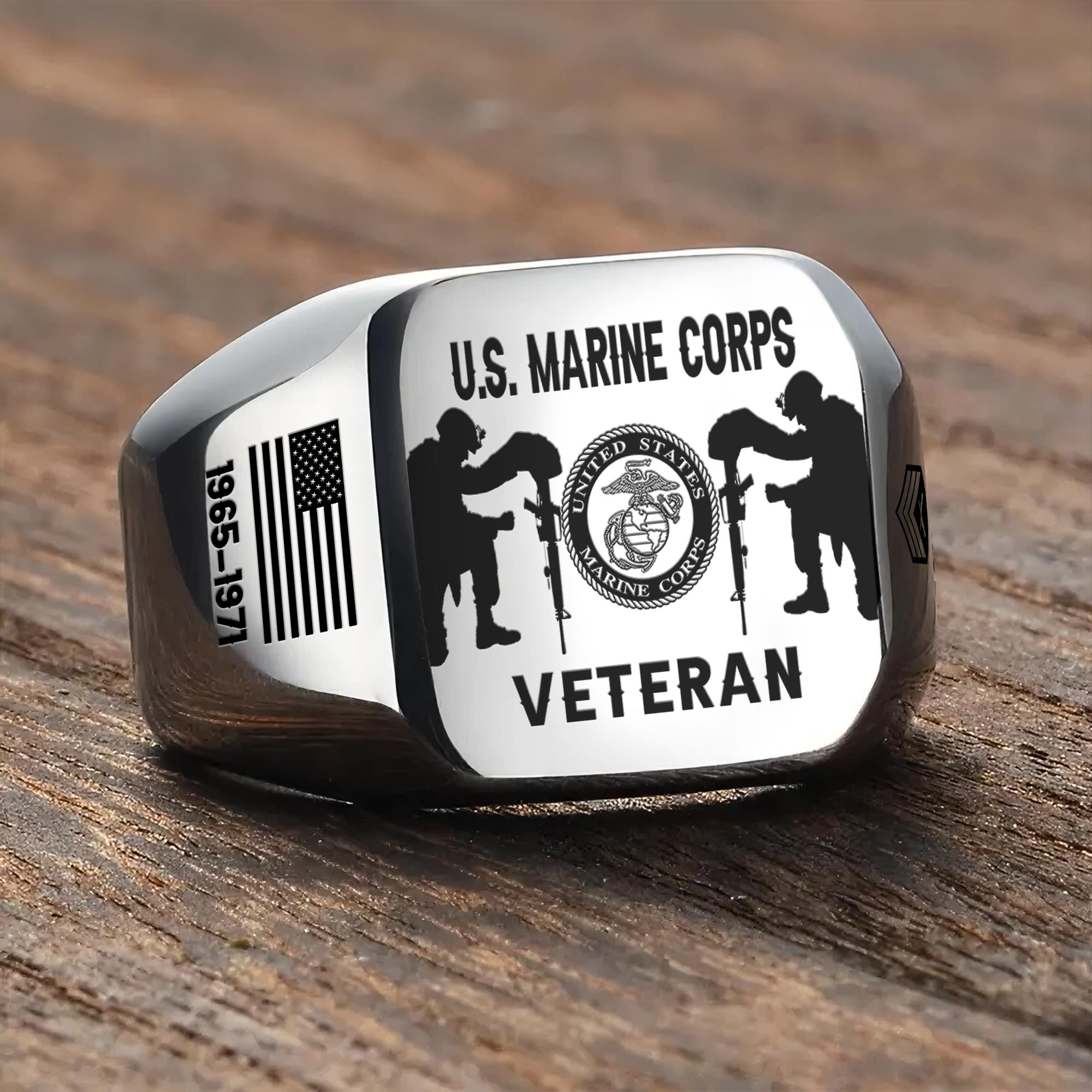 US Marine Corps, E 2 Marines Private First Class - Engraved Men's Ring - Image 3