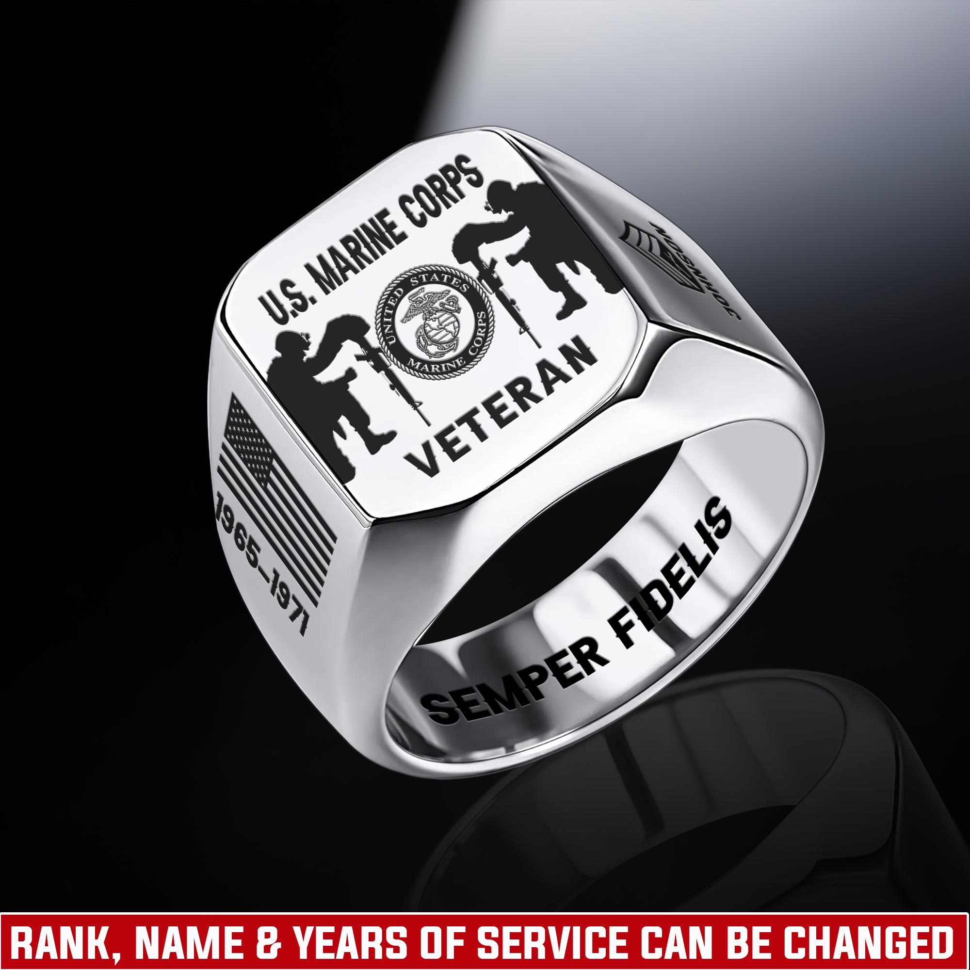 US Marine Corps, E 2 Marines Private First Class - Engraved Men's Ring