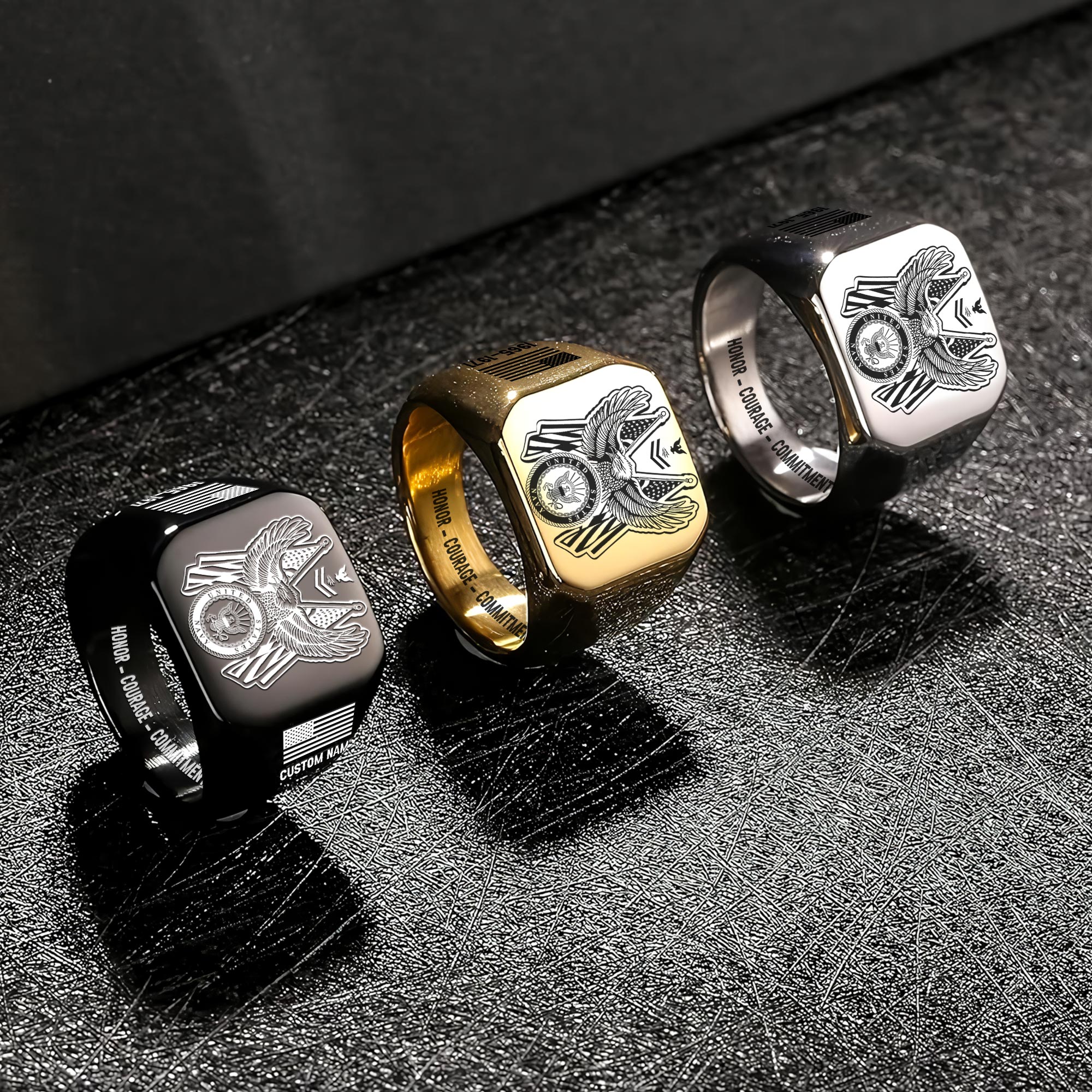 US Navy, Anchors Aweigh - Engraved Men's Ring - Image 7