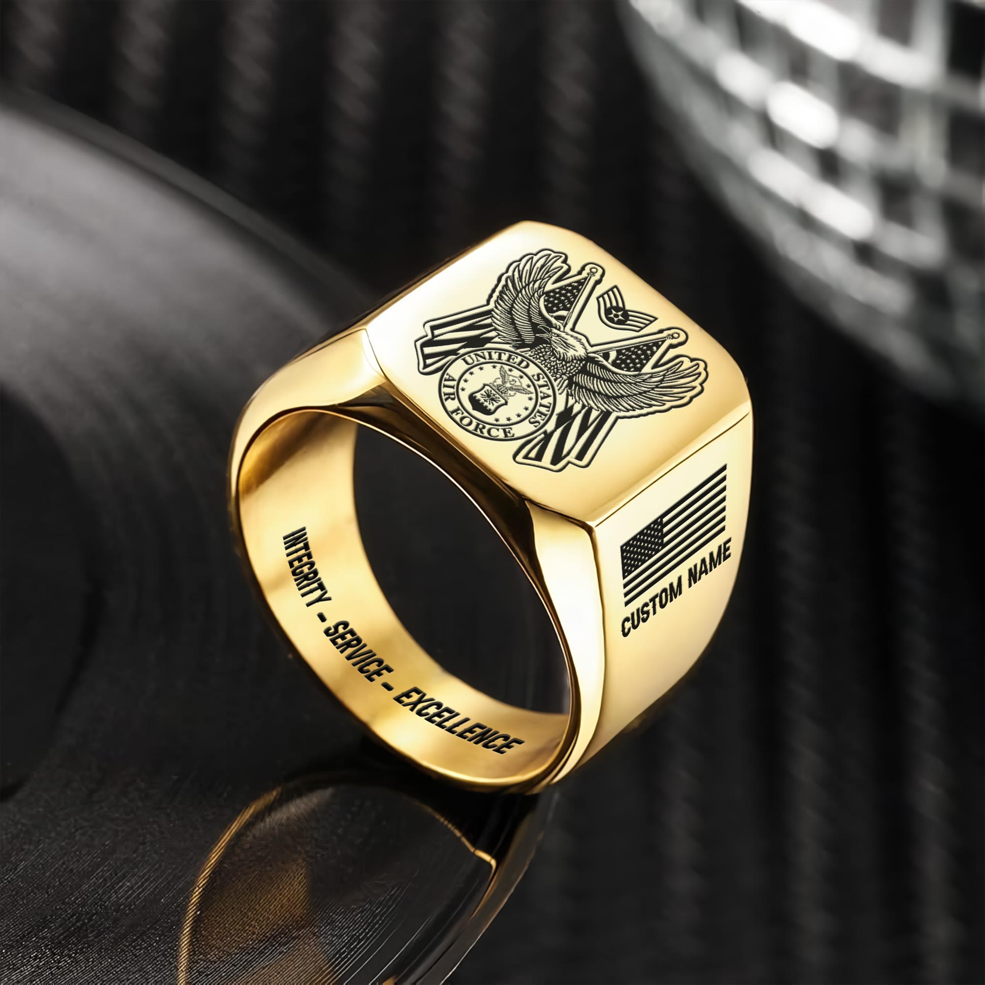 US Air Force , E 7 Air Force First Sergeant - Engraved Men's Ring - Image 2