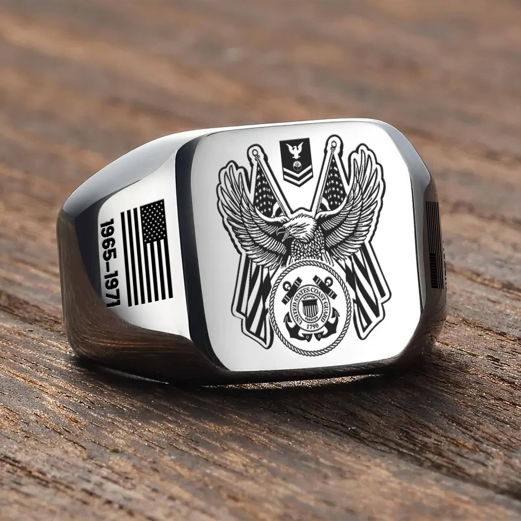 US Coast Guard, Lest We Forget - Engraved Men's Ring - Image 3