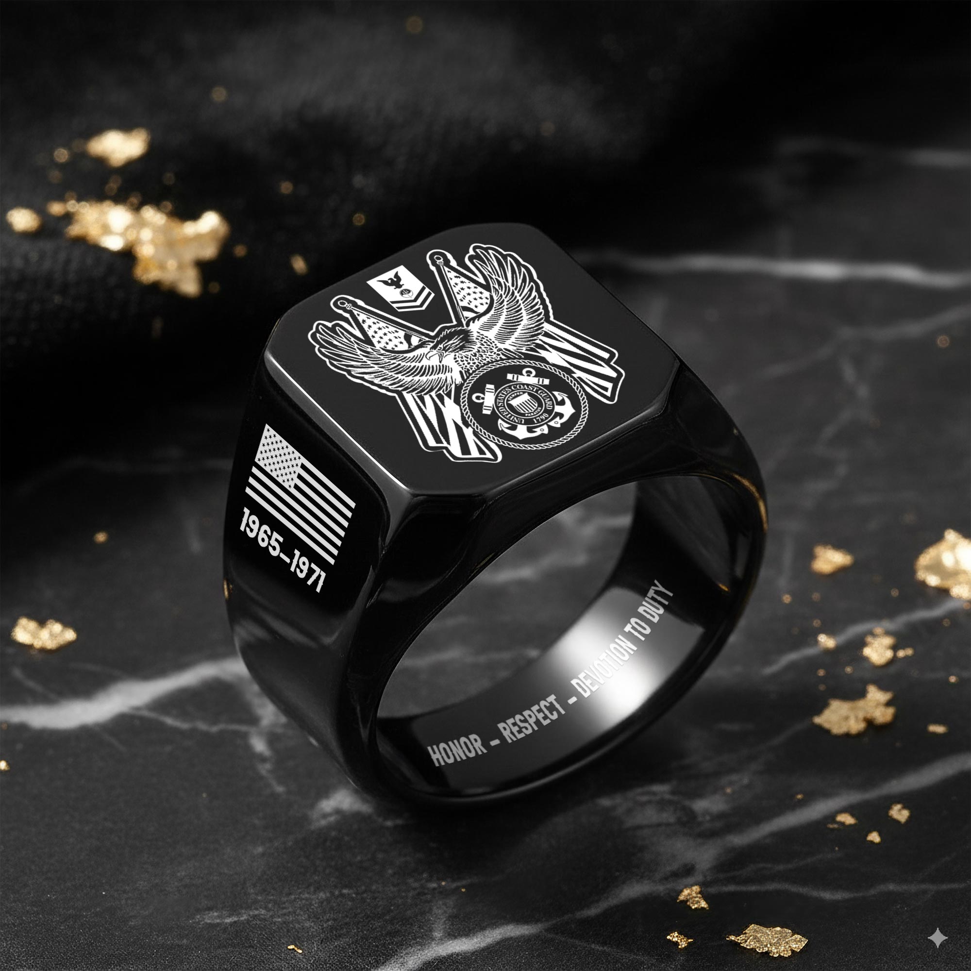 US Coast Guard, Lest We Forget - Engraved Men's Ring - Image 8