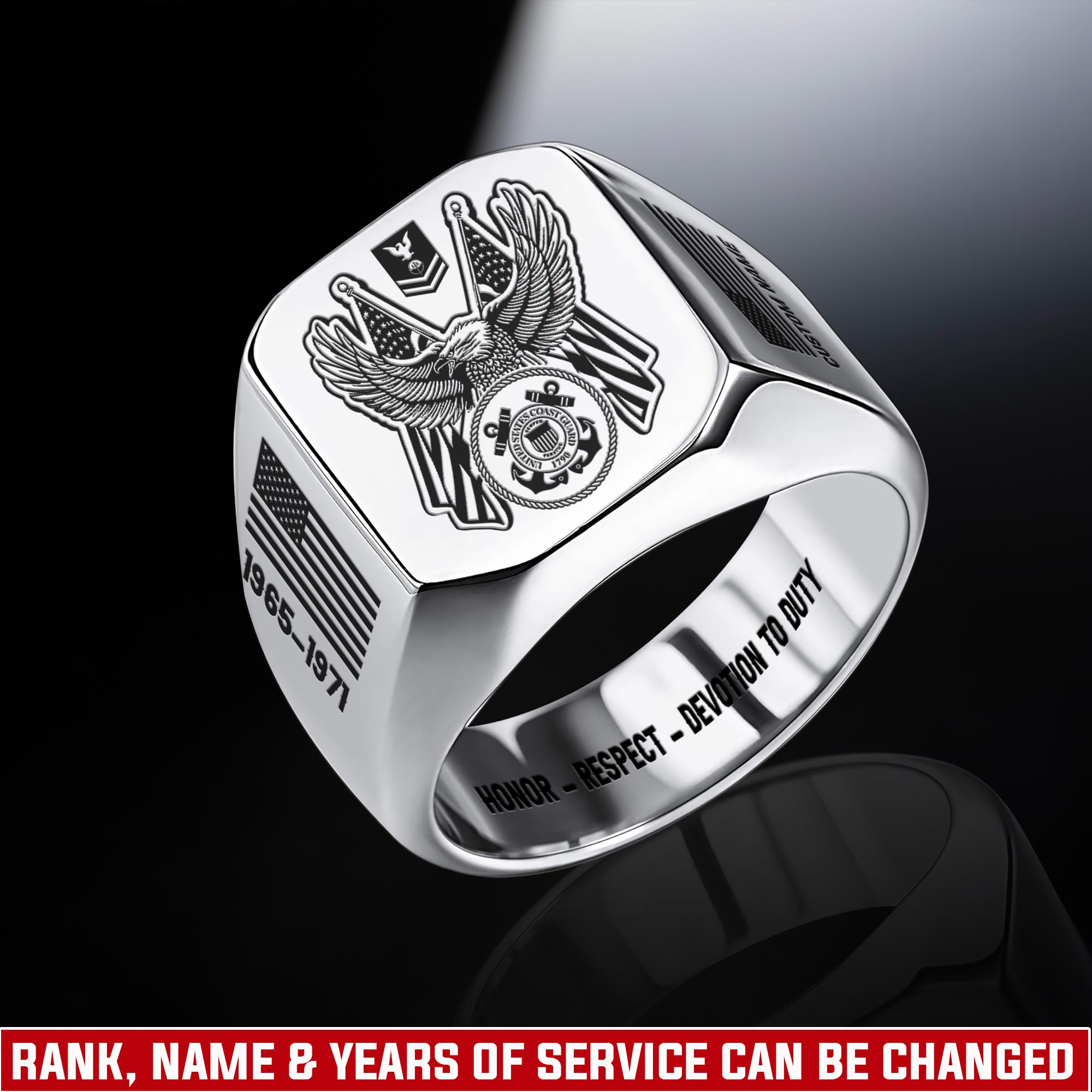 US Coast Guard, Lest We Forget - Engraved Men's Ring