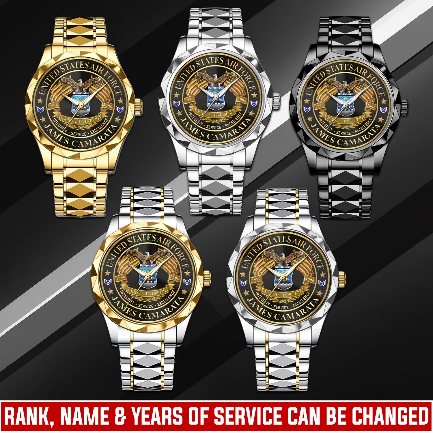 US Air Force, O 4 Air Force Major - Diamond-Cut Bezel Watch