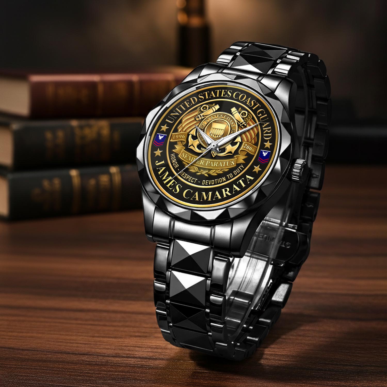 US Coast Guard, E 3 Red - Diamond-Cut Bezel Watch - Image 3