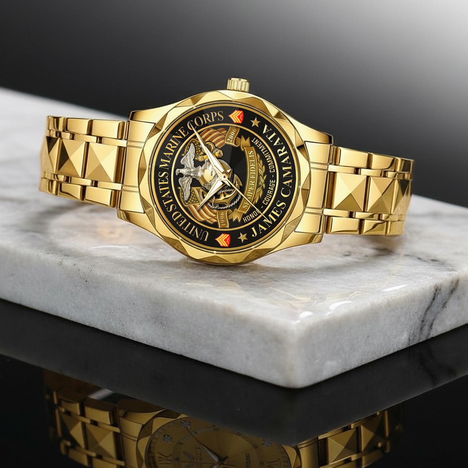 US Marine Corps, E 5 Marines Sergeant - Diamond-Cut Bezel Watch - Image 2