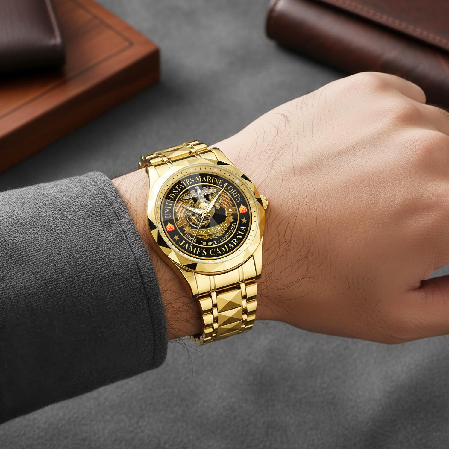 US Marine Corps, E 5 Marines Sergeant - Diamond-Cut Bezel Watch - Image 5