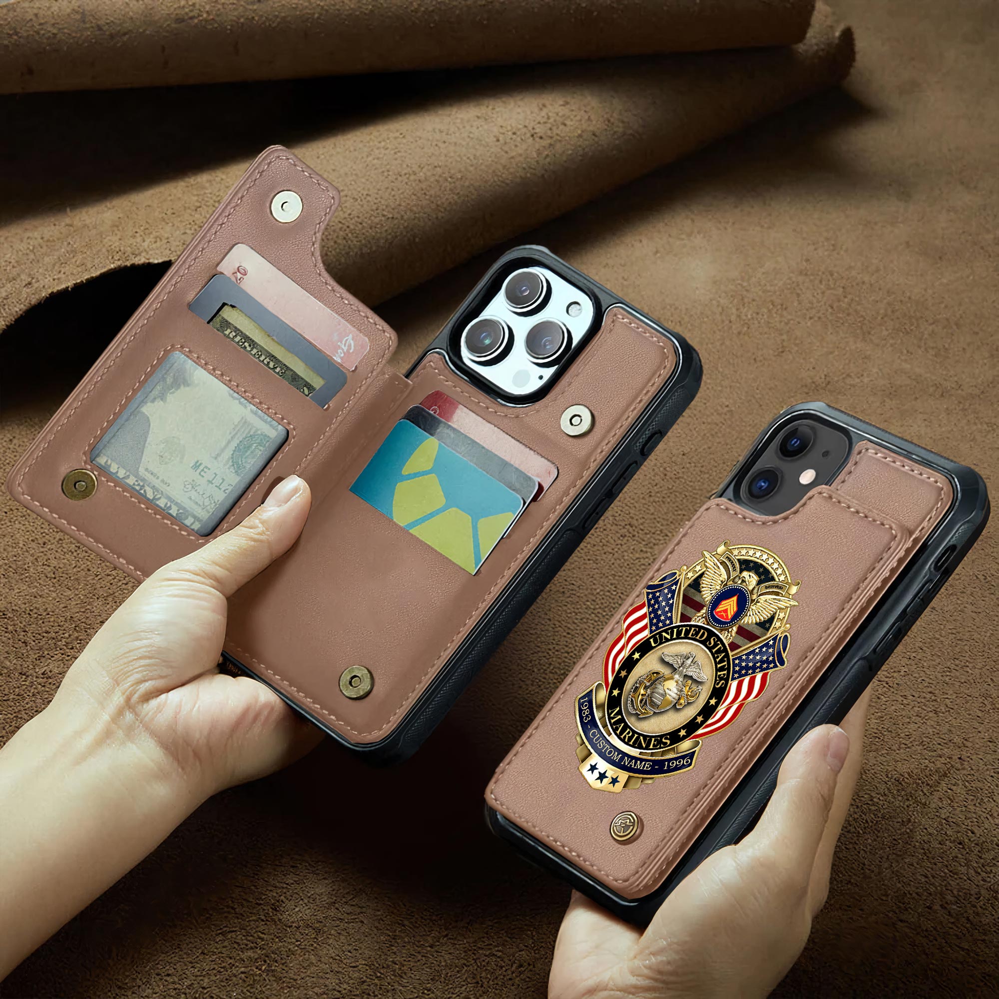 US Marine Corps, E 7 Marines Gunnery Sergeant - Leather Flip Phone Case - Image 2