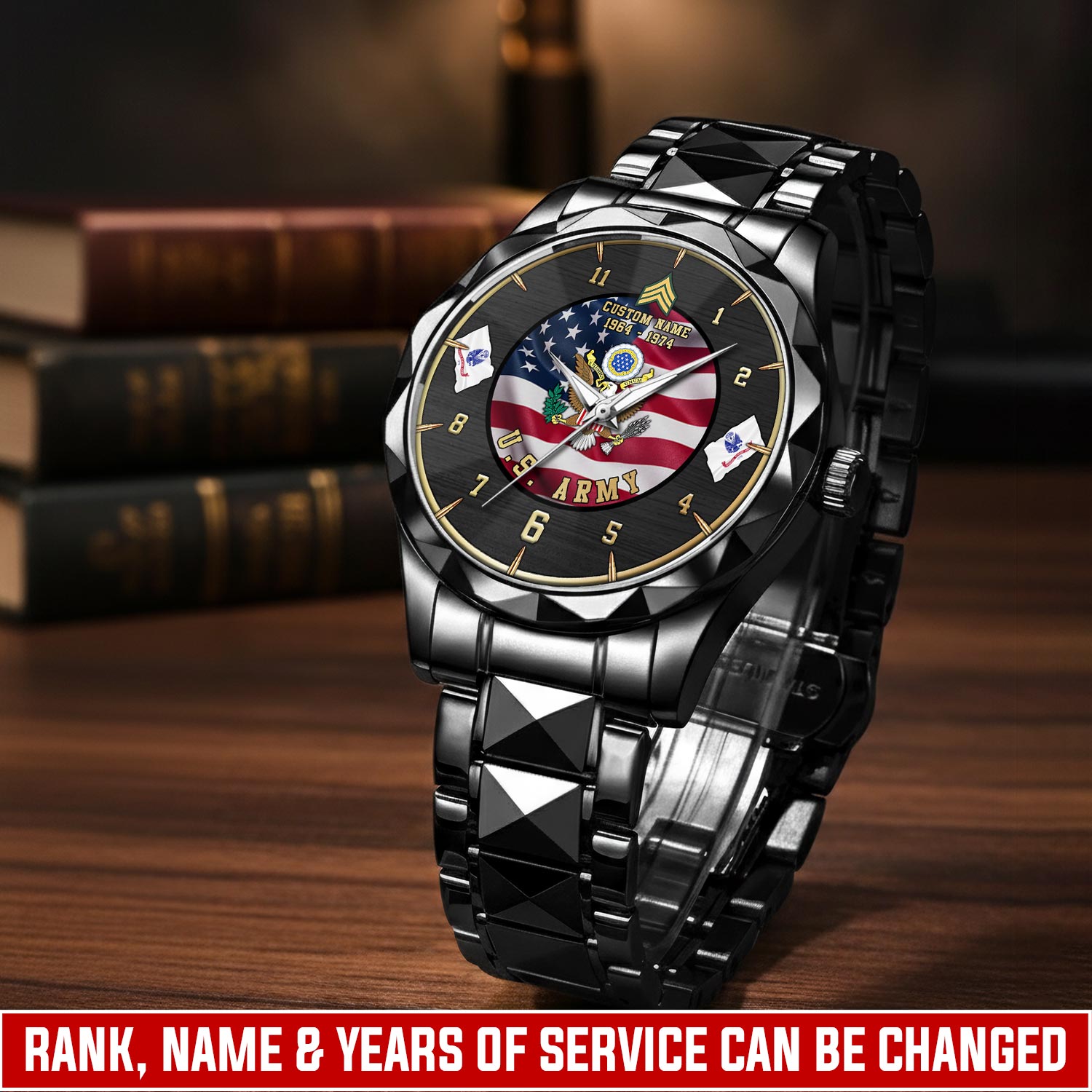 US Army, Land Of The Free, Because Of The Brave - Diamond-Cut Bezel Watch