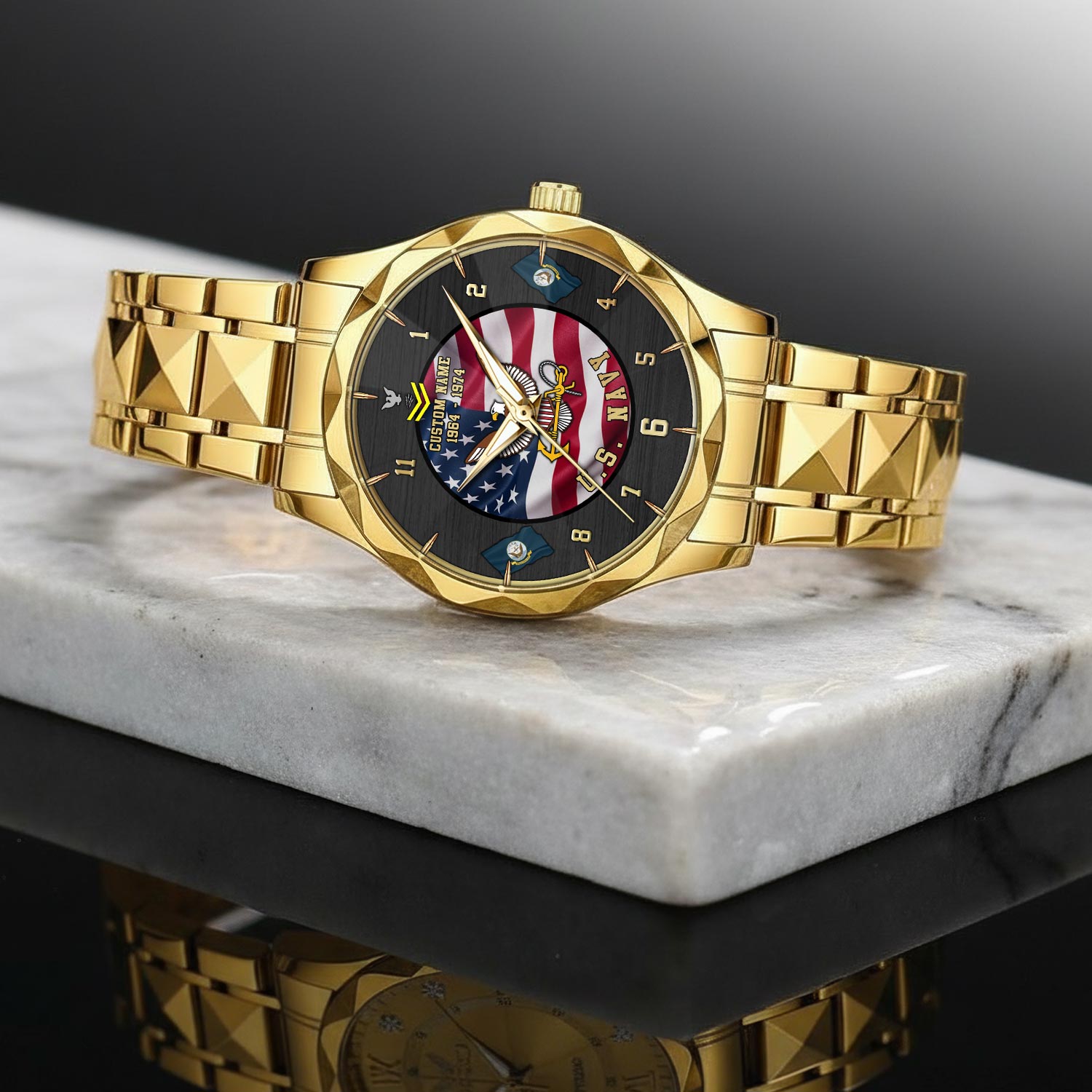 US Navy, E 4 Gold - Diamond-Cut Bezel Watch - Image 2