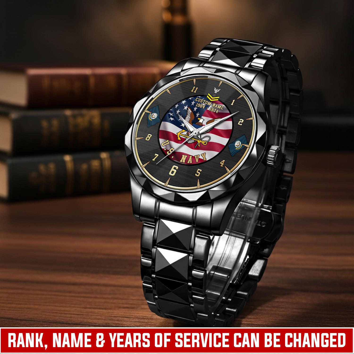 US Navy, E 4 Gold - Diamond-Cut Bezel Watch