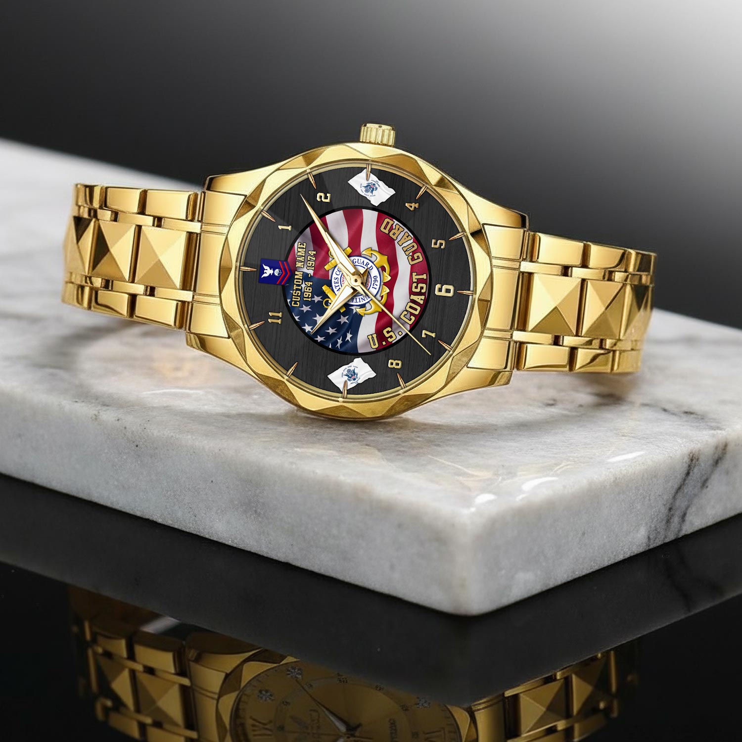US Coast Guard, E 8 Gold - Diamond-Cut Bezel Watch - Image 2