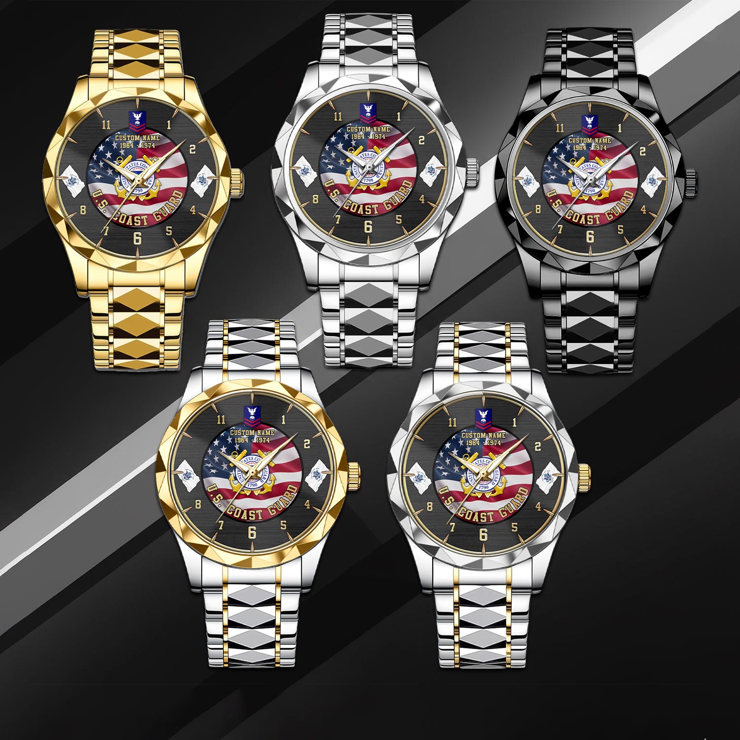 US Coast Guard, E 8 Gold - Diamond-Cut Bezel Watch - Image 3