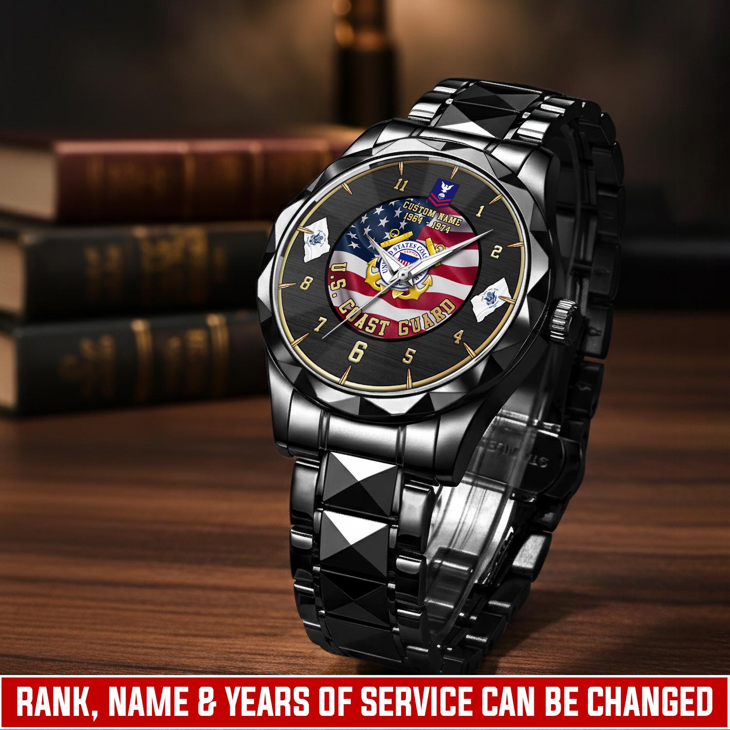 US Coast Guard, E 8 Gold - Diamond-Cut Bezel Watch