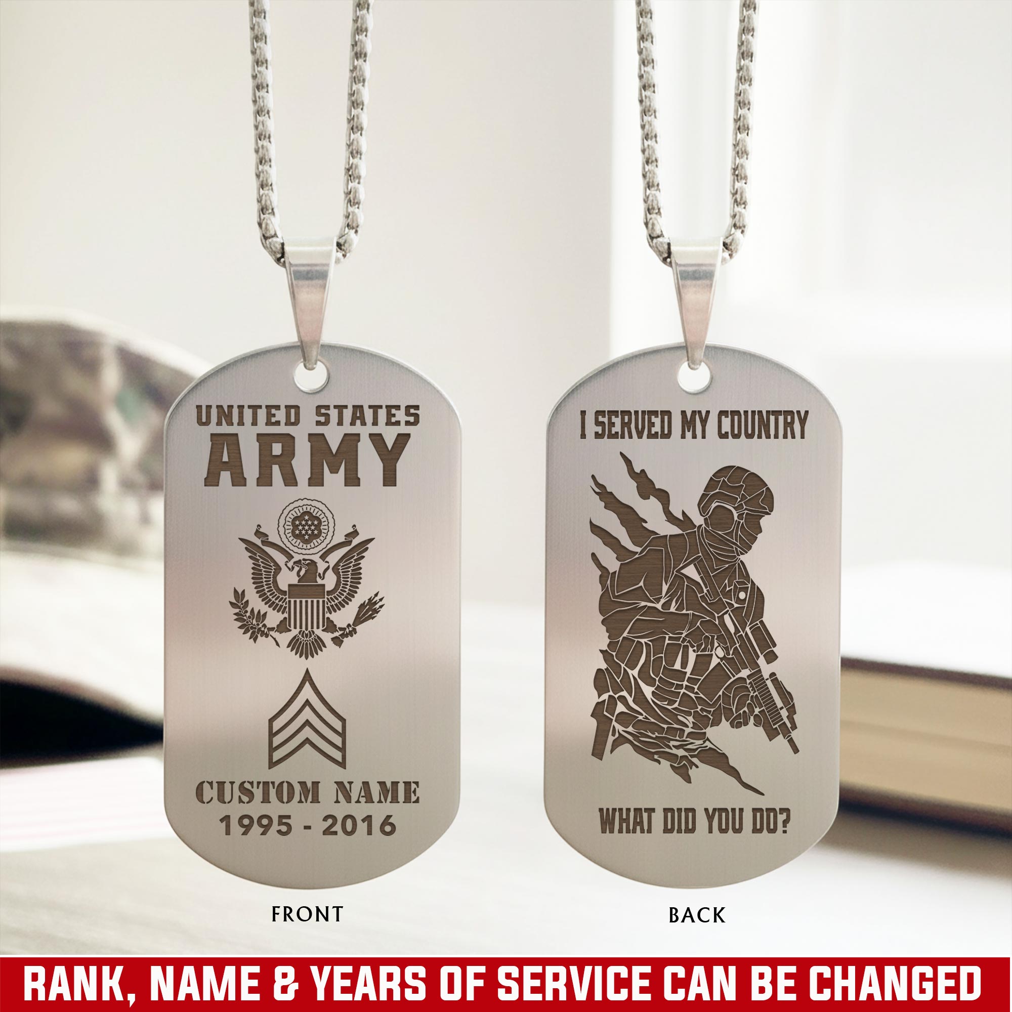 US Army, All Gave Some, Some Gave All - Silver Engraved Cross Dog Tag