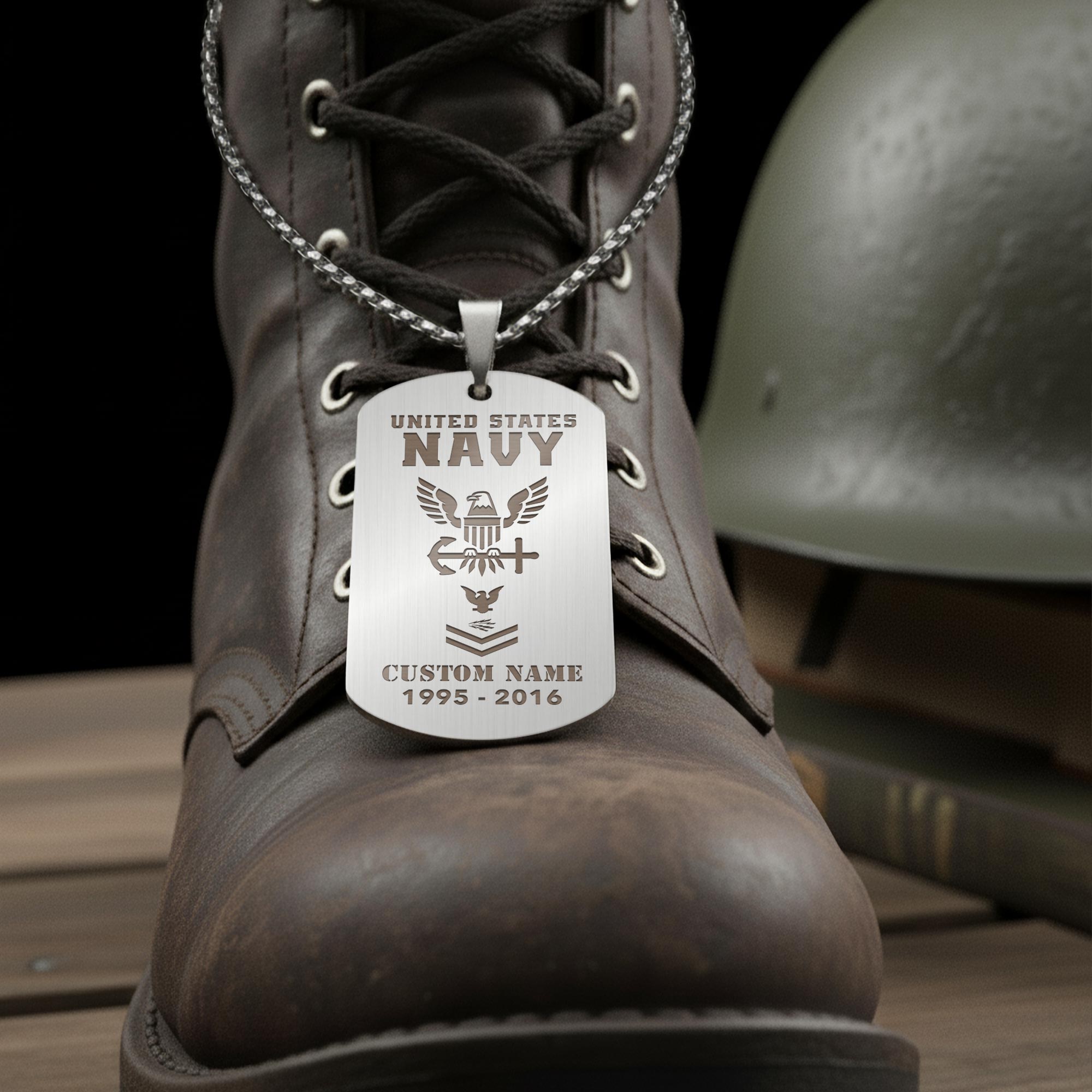 US Navy, I Walked The Walk - Silver Engraved Cross Dog Tag - Image 2