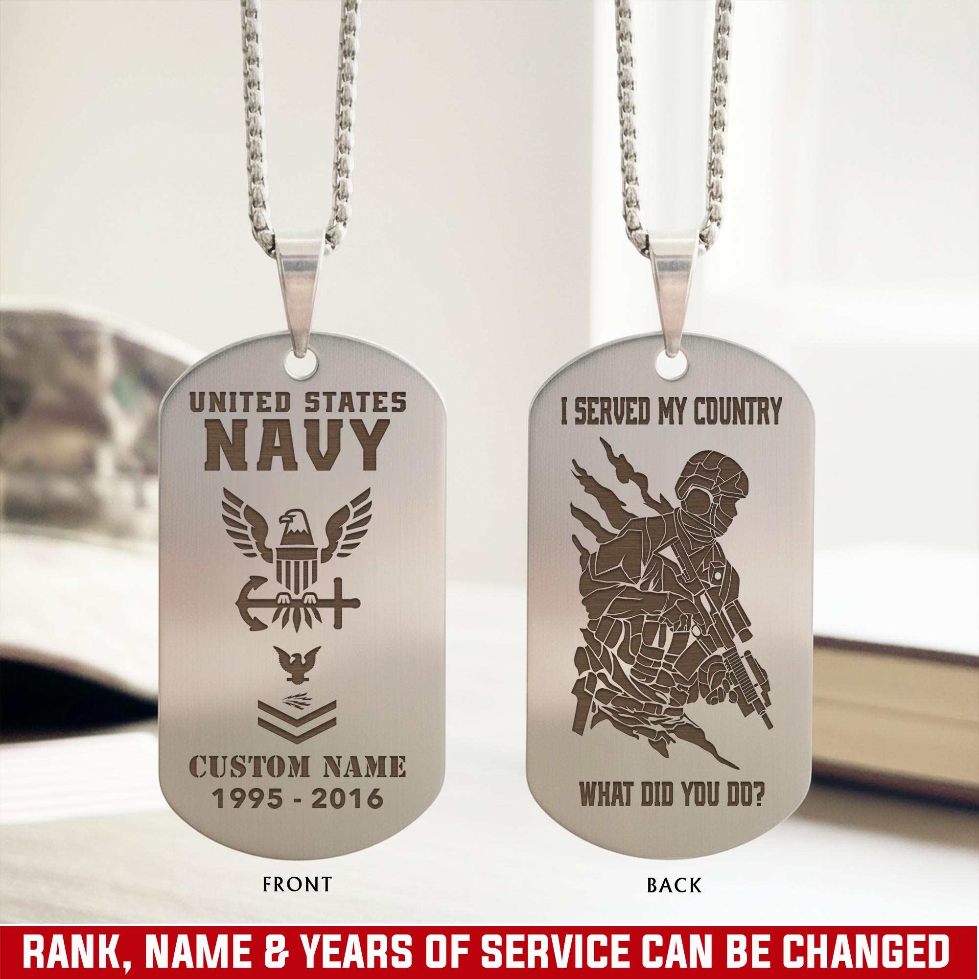 US Navy, I Walked The Walk - Silver Engraved Cross Dog Tag
