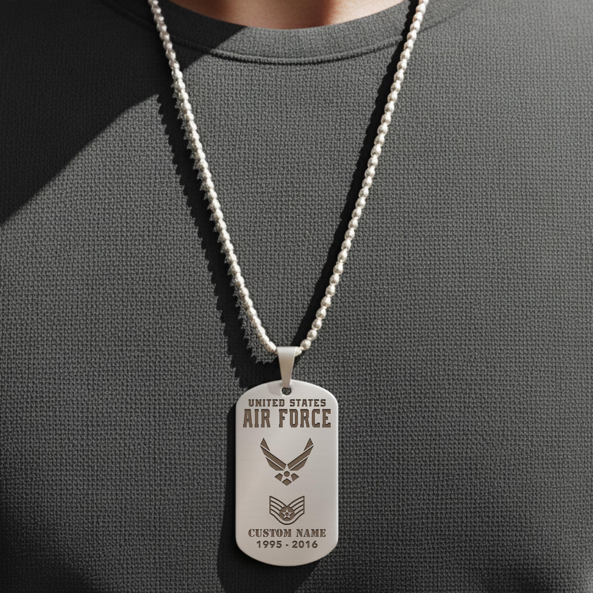 US Air Force - Silver Engraved Cross Dog Tag - Image 4