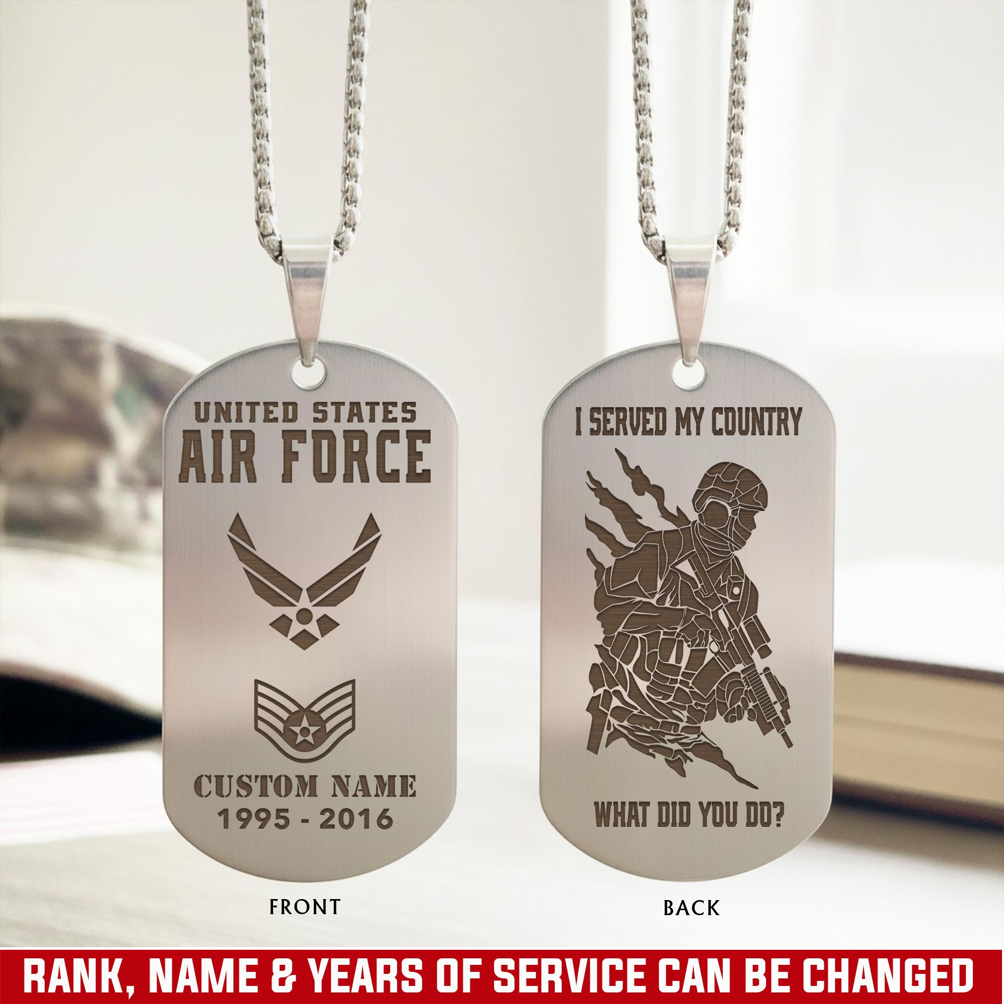 US Air Force - Silver Engraved Cross Dog Tag