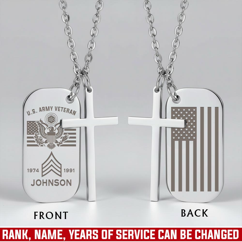 US Army, No One Fights Alone - Silver Engraved Cross Dog Tag