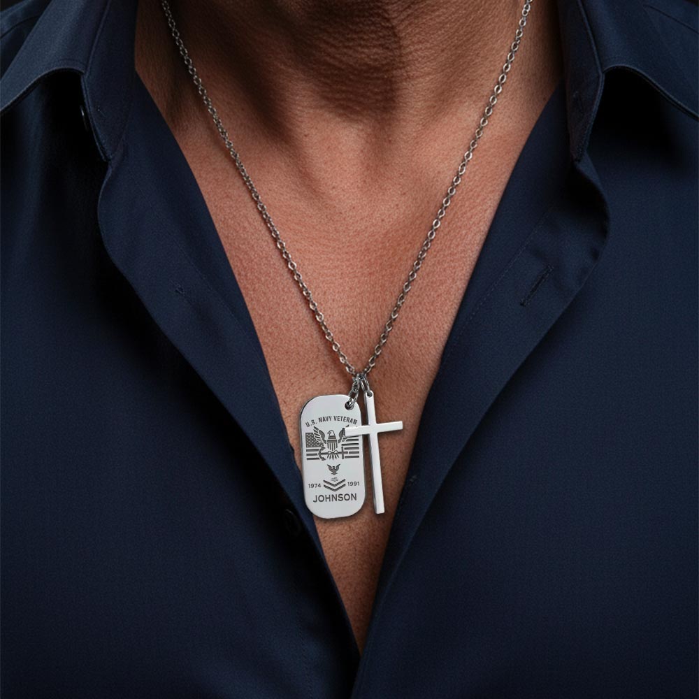 US Navy, Served With Pride - Silver Engraved Cross Dog Tag - Image 4