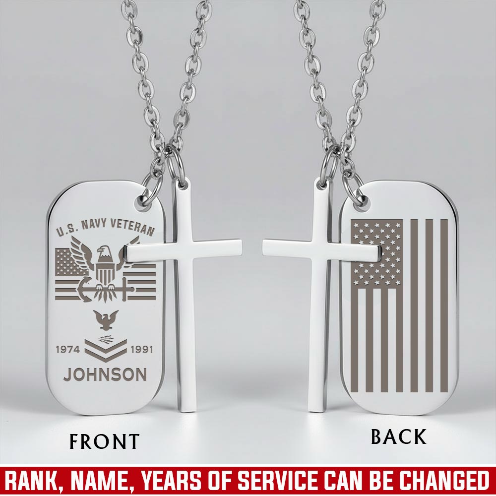 US Navy, Served With Pride - Silver Engraved Cross Dog Tag
