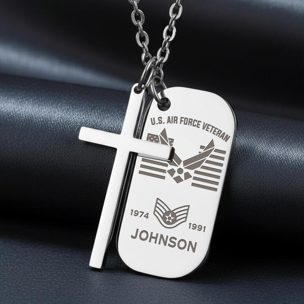 US Air Force - Silver Engraved Cross Dog Tag - Image 2
