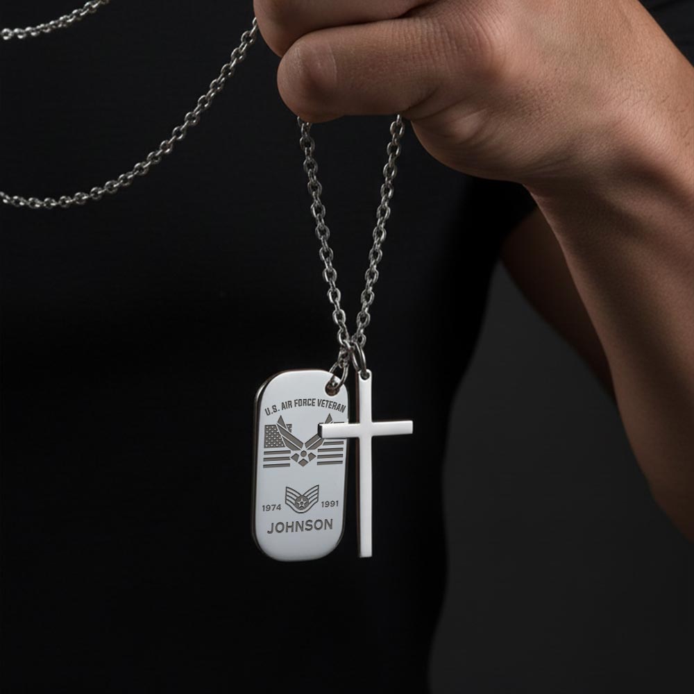 US Air Force - Silver Engraved Cross Dog Tag - Image 3
