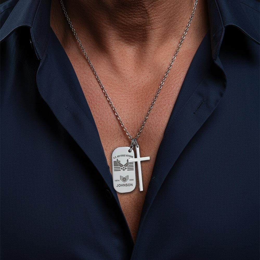 US Air Force - Silver Engraved Cross Dog Tag - Image 4