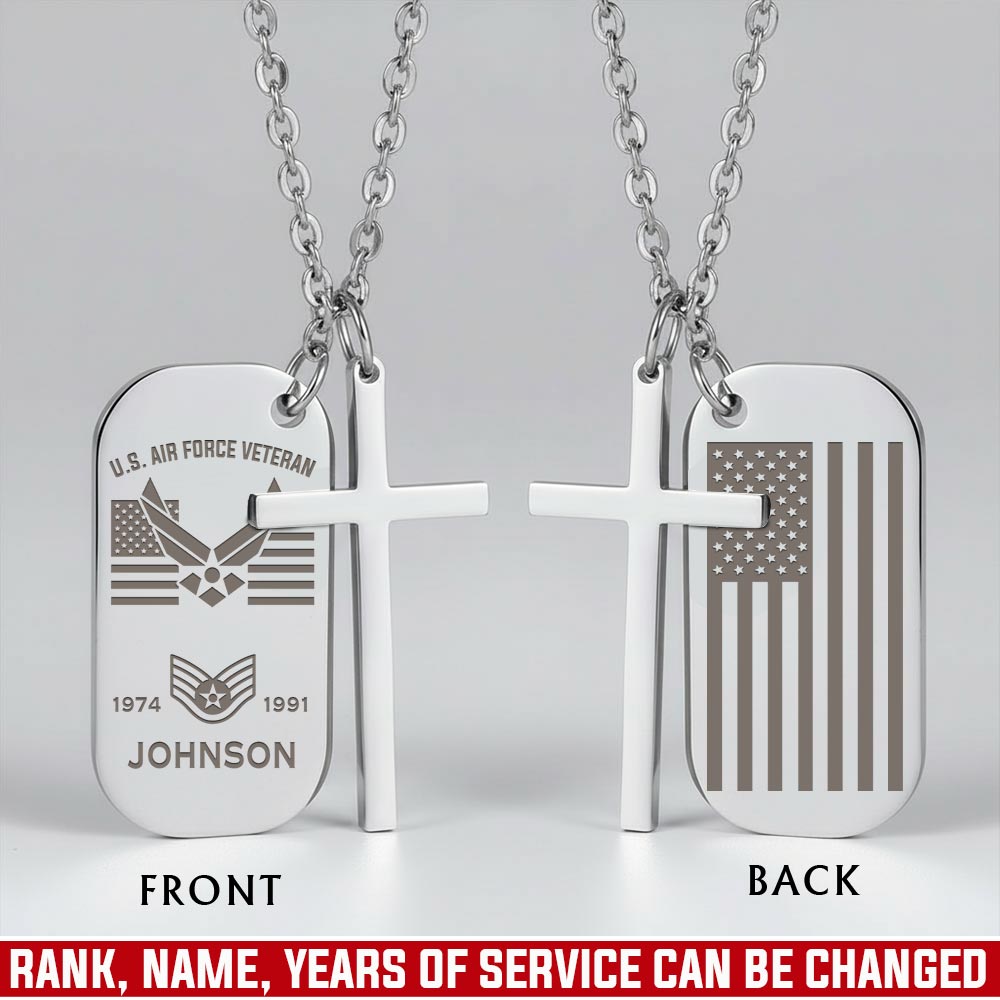 US Air Force - Silver Engraved Cross Dog Tag