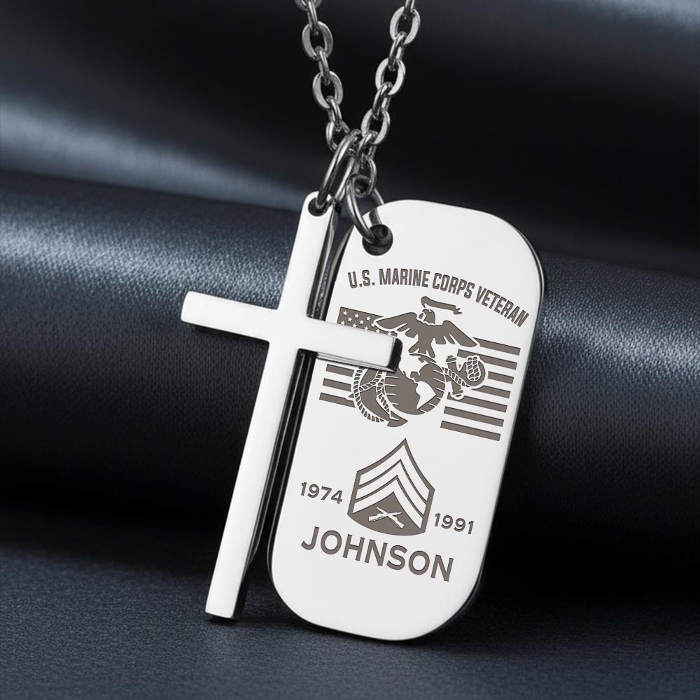 US Marine Corps - Silver Engraved Cross Dog Tag - Image 2