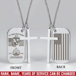 US Marine Corps - Silver Engraved Two Pieces Cross Dog Tag