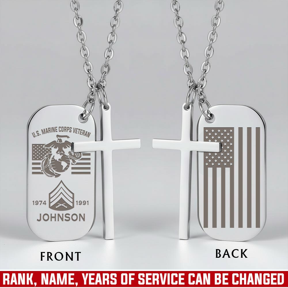 US Marine Corps - Silver Engraved Cross Dog Tag