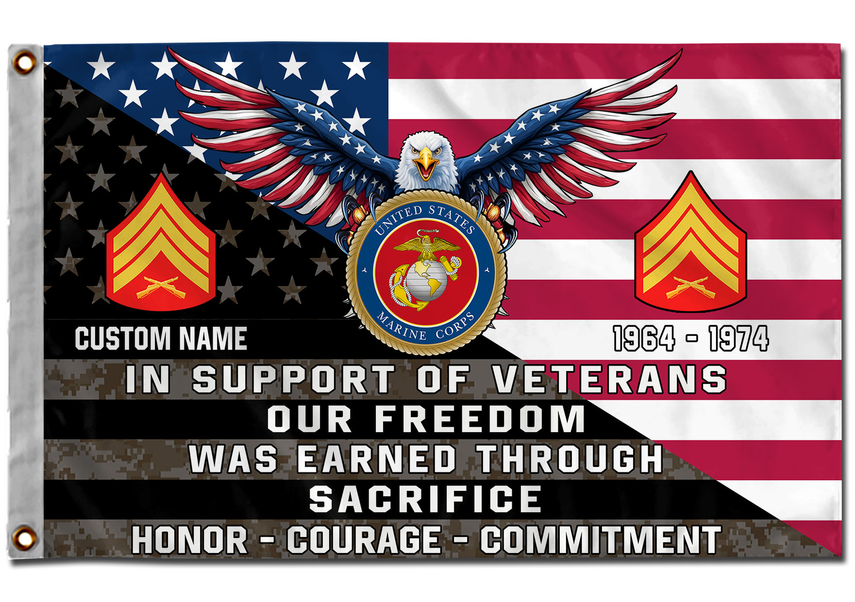 US Marine Corps, Proud Veteran - Flying Flag 3×5 Feet(90×150 Cm) - Image 2