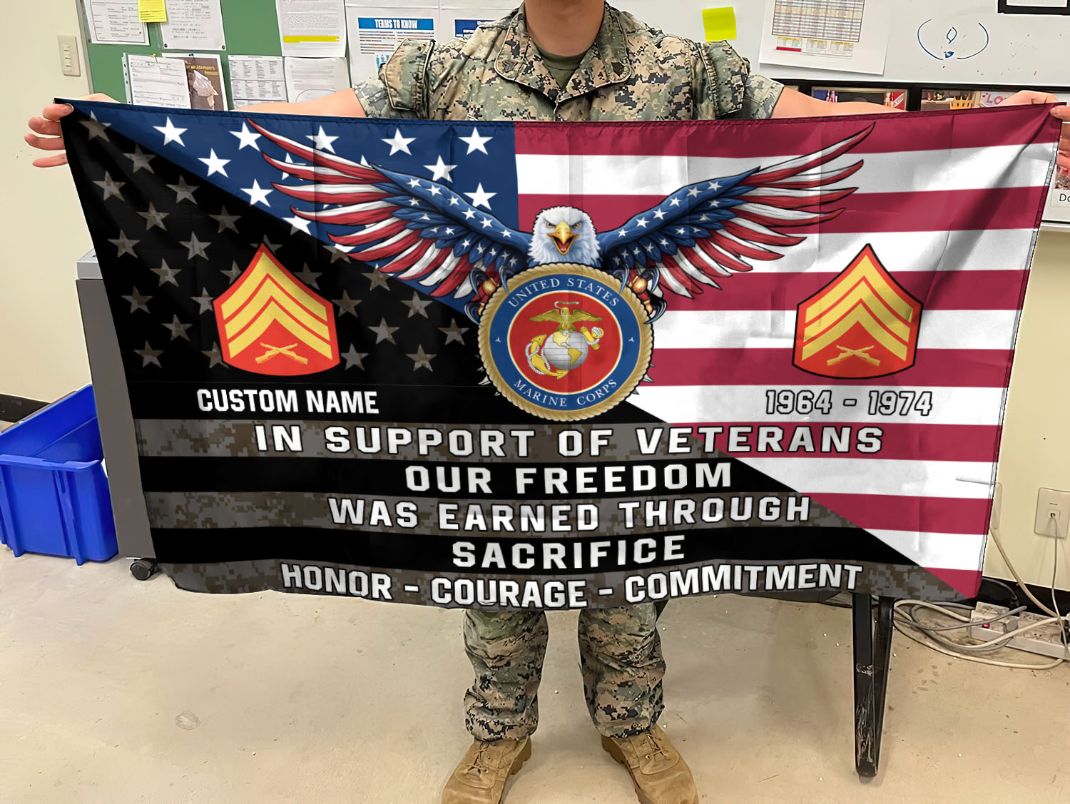 US Marine Corps, Proud Veteran - Flying Flag 3×5 Feet(90×150 Cm) - Image 3
