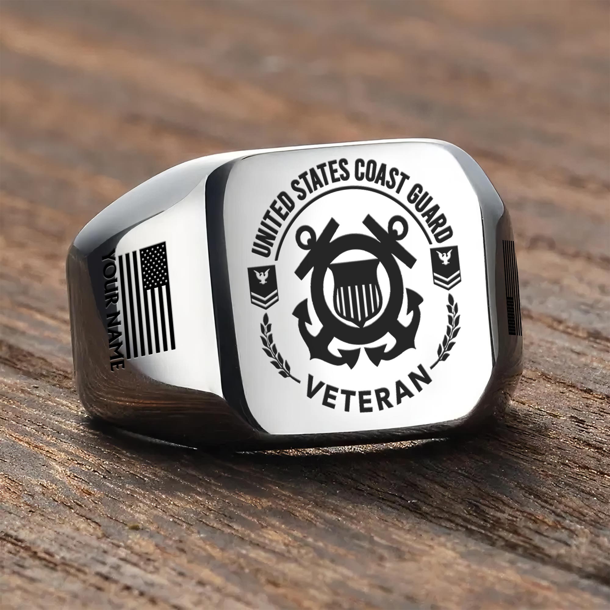 US Coast Guard, E 6 Gold - Engraved Men's Ring - Image 3