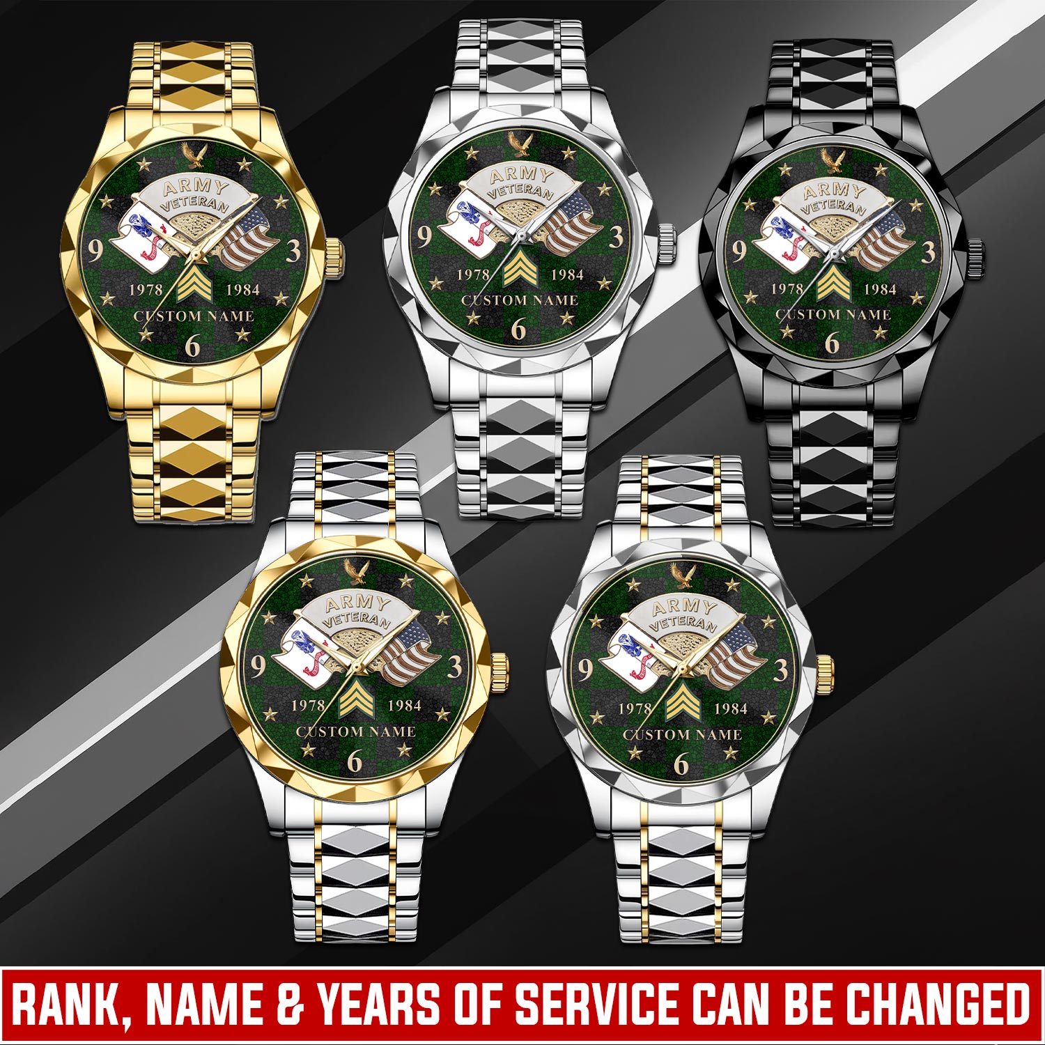 US Army, Freedom Over Fear - Diamond-Cut Bezel Watch