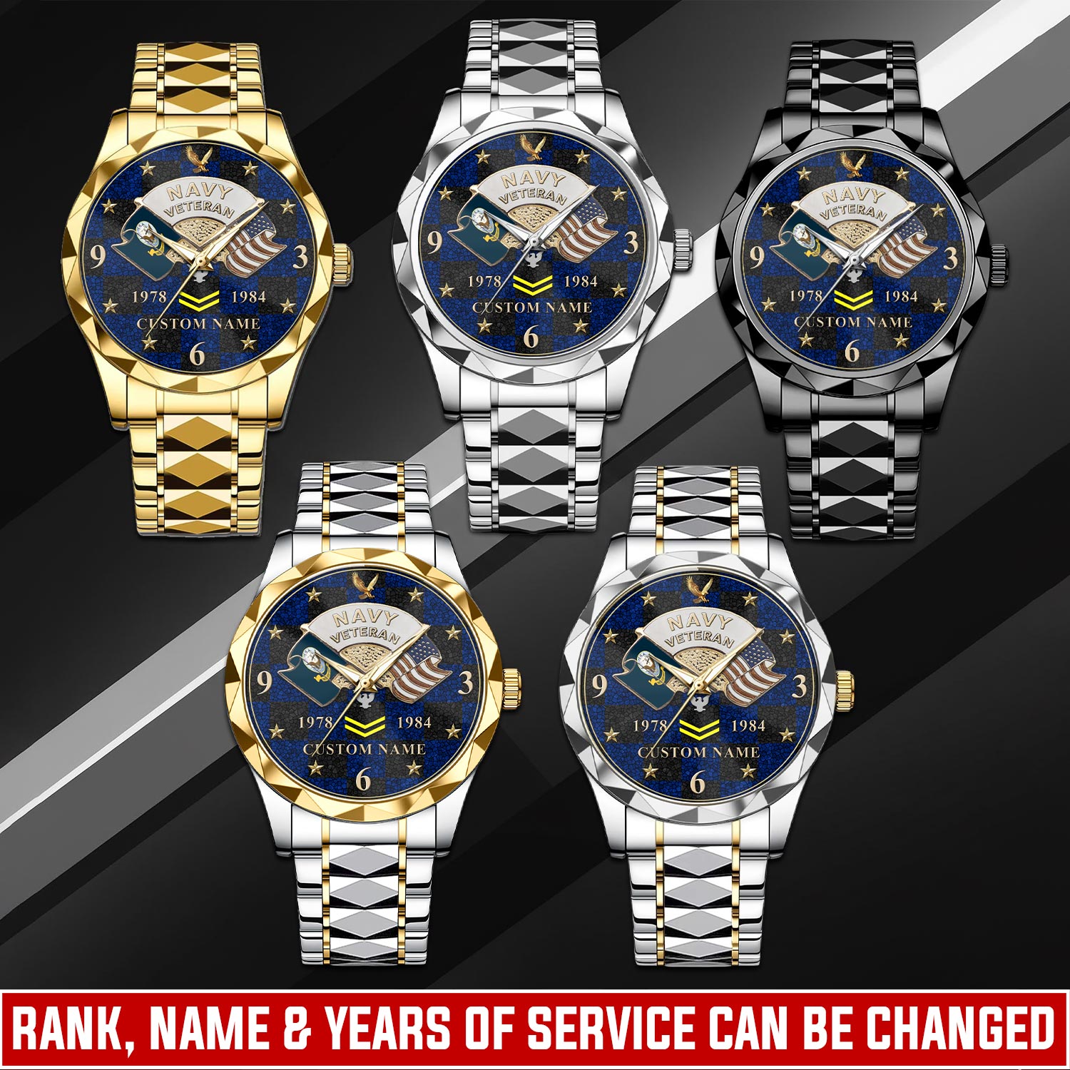 US Navy, Freedom Over Fear - Diamond-Cut Bezel Watch