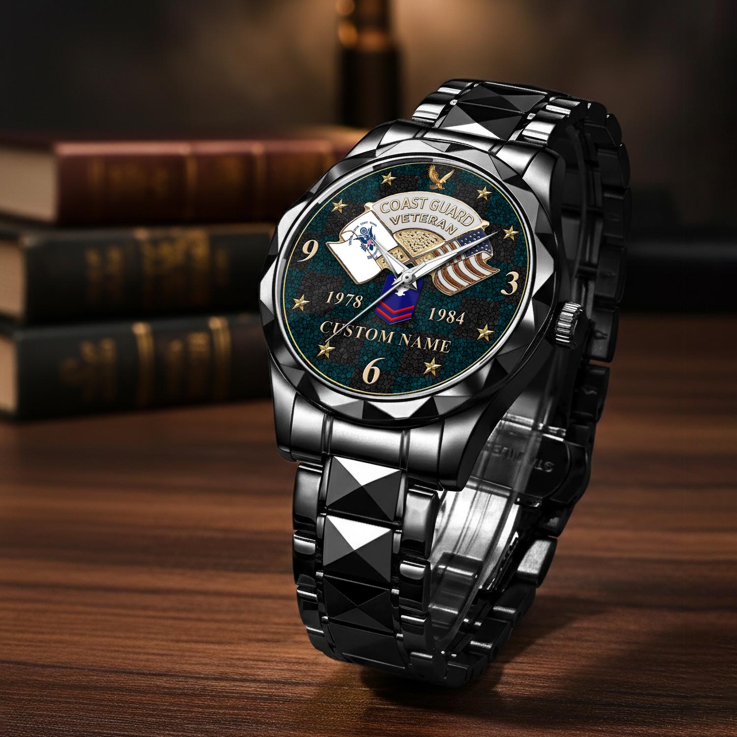 US Coast Guard, E 9 Gold - Diamond-Cut Bezel Watch - Image 3