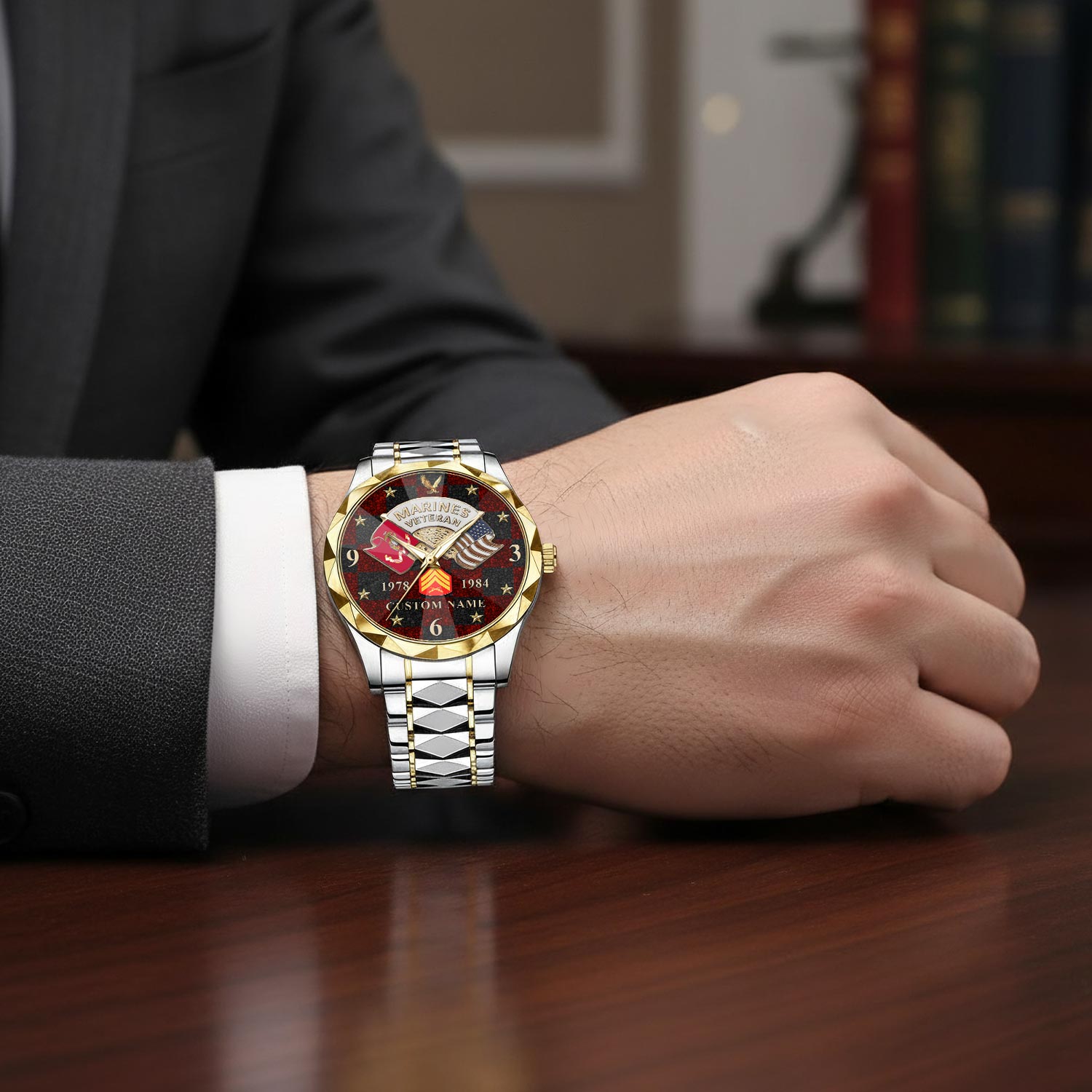 US Marine Corps, O 3 Marines Captain - Diamond-Cut Bezel Watch - Image 7